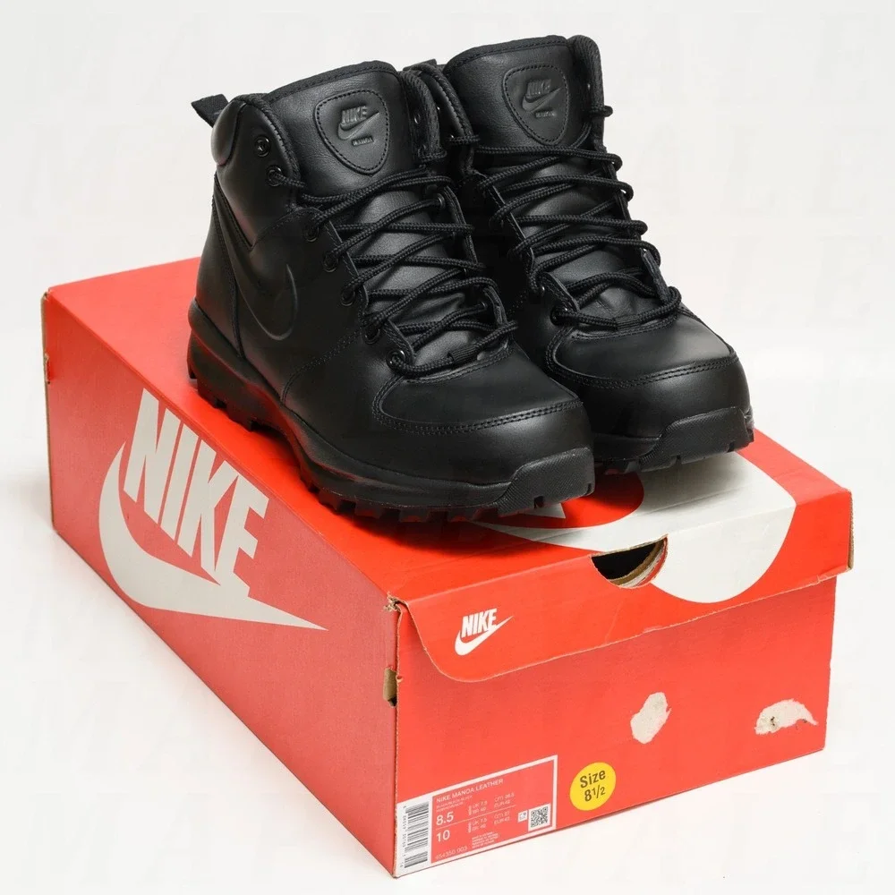 Nike Manoa Men's Sz 8.5 Leather Boots Black Tactical Hiking Shoes 454350-003